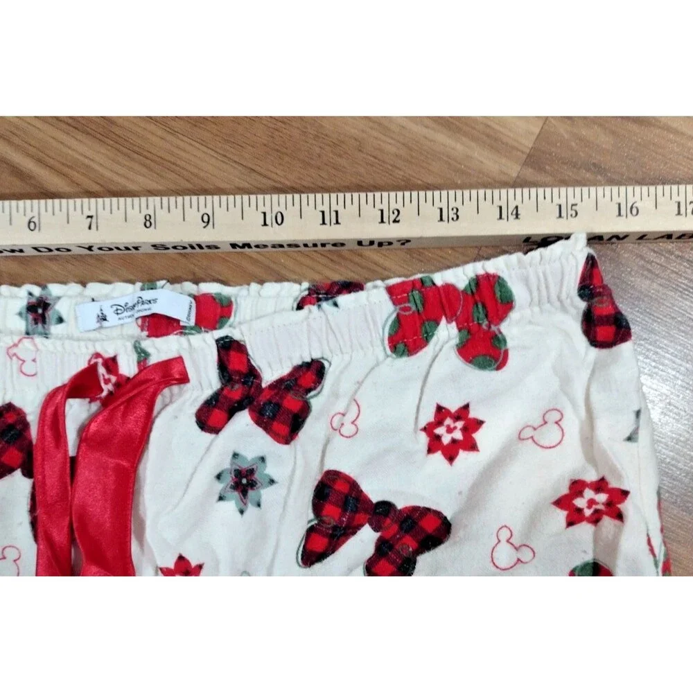 Disney Parks Pajamas Women's L  2 Piece Set Flannel Minnie Mouse Bows Holiday - Picture 9 of 10